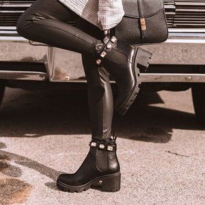 amulet black rhinestone ankle boots